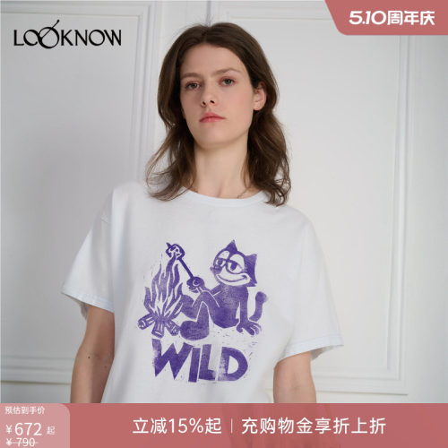 wild donkey x LOOKNOW设计师品牌2026年春夏新品白色字母印花T恤