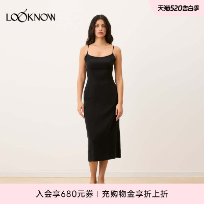 Rouje x LOOKNOW2026春季新款黑色吊带连衣长裙