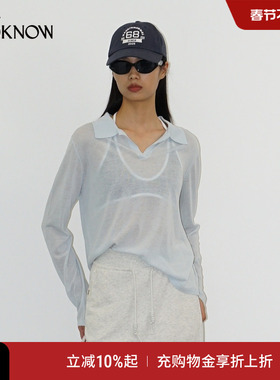 madeinormal X LOOKNOW2025年秋季新款浅蓝色Polo领薄透针织罩衫