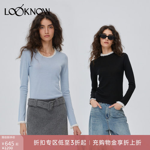 if by land设计师品牌LOOKNOW秋冬毛边打底长袖T恤女
