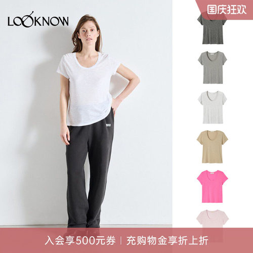 american vintage LOOKNOW26新品多色深圆领短袖T恤