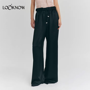 roderic wong x LOOKNOW2026春季新款卷腰垂感阔腿裤长裤女