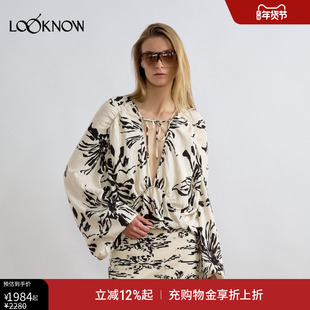 JACQUES WEI设计师品牌LOOKNOW25春夏新款黑白花卉抽褶度假感衬衫