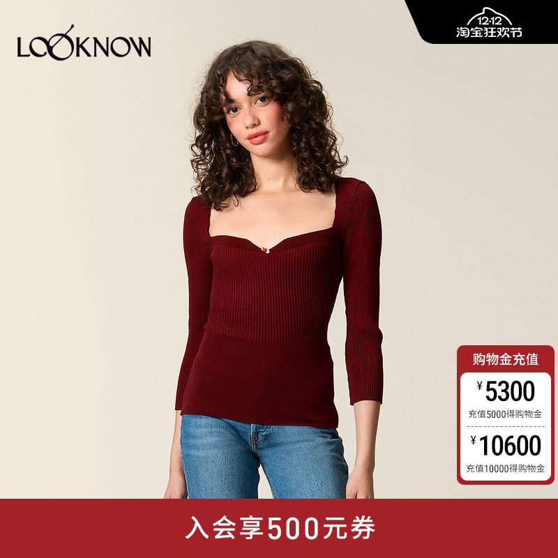 Rouje X LOOKNOW设计师品牌2025年秋季新款V领长袖针织衫女