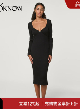 ROUJE设计师品牌LOOKNOW秋新款黑色长袖连衣裙