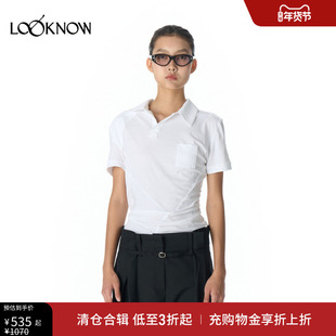 LCDC设计师品牌LOOKNOW2025年春季新款白色扭结衣领上衣