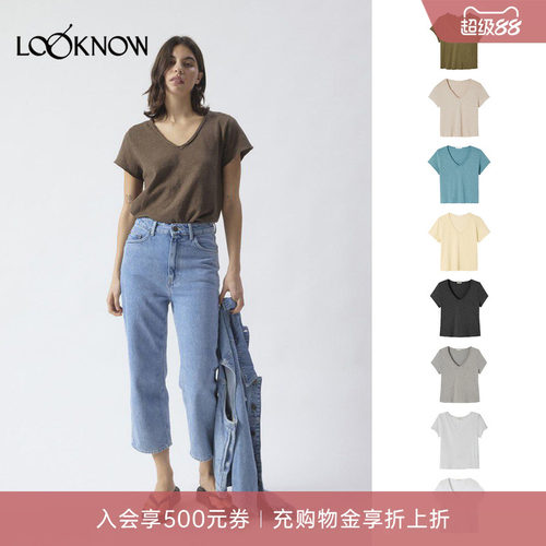 american vintage LOOKNOW26新品多色V领短袖