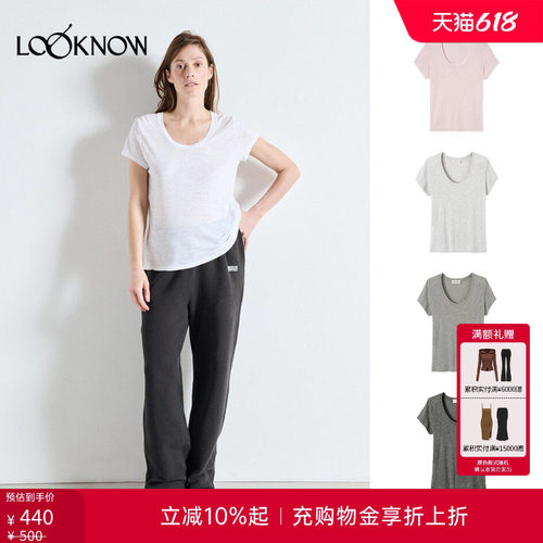 american vintage LOOKNOW26春季新品多色深圆领短袖T恤