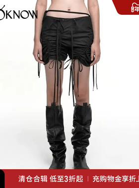 NACHE设计师品牌LOOKNOW春夏黑色象牙白灰粉色抽褶短裤女