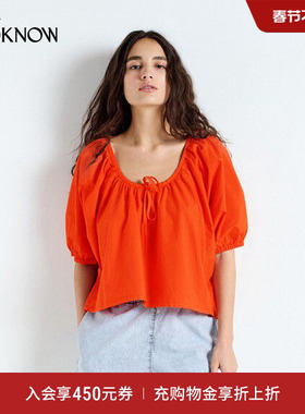 American Vintage设计师品牌LOOKNOW2025春夏新款橘红色短袖T恤女
