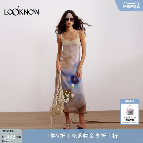 if by land x LOOKNOW2026春夏新品蓝星摄影铜氨吊带长裙连衣裙