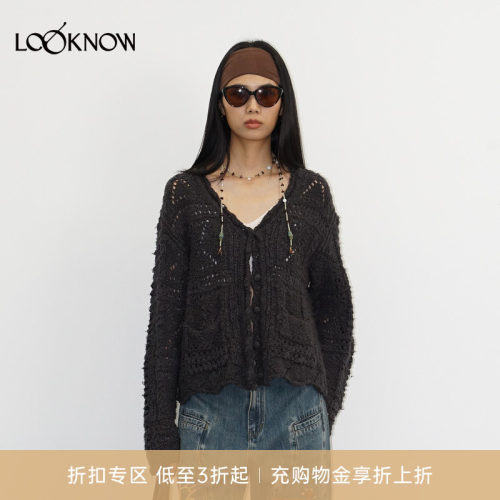 if by land X LOOKNOW新款深灰色钩花开衫女