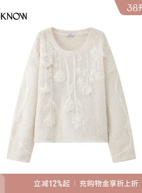 ICE DUST x LOOKNOW2025冬季新款花朵提花套头毛衣