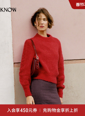 Rouje x LOOKNOW2025秋冬新款长袖高领毛衣红色新年节日氛围礼物
