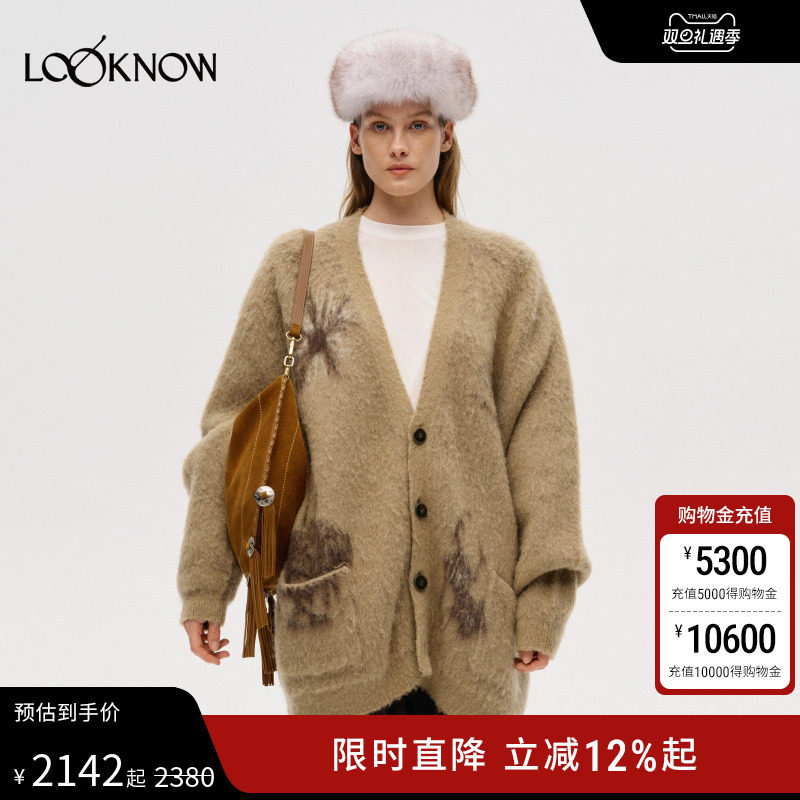 ICE DUST X LOOKNOW设计师品牌2025秋冬新款提花V领宽松毛衫开衫