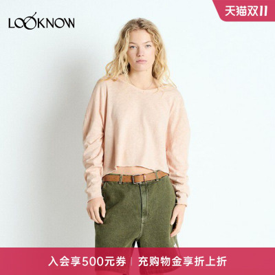 american vintage X LOOKNOW设计师品牌26秋季新品粉色V领长袖T恤