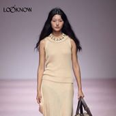 ZHI LOOKNOW2026春夏新品 亚麻混纺绑带针织无袖 背心