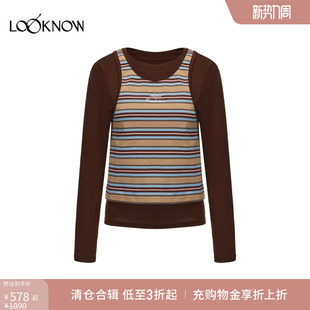 复古条纹长袖 Matte LOOKNOW2025春新美式 T恤女 Revolution