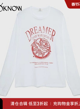 IMMI设计师品牌LOOKNOW24秋季新款红色玫瑰花宽松长袖T恤