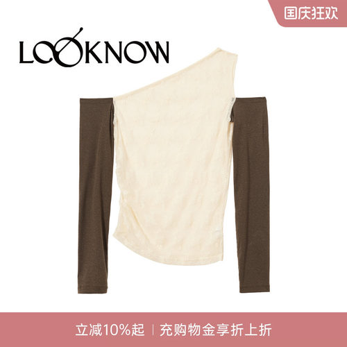 ice dust X LOOKNOW设计师品牌26秋季新品露肩蕾丝T恤咖色