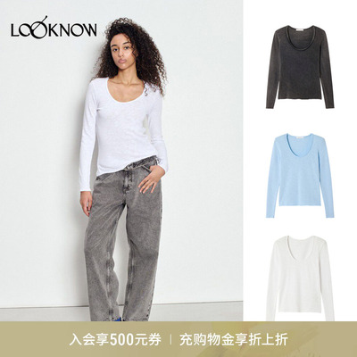 american vintage LOOKNOW26春季新品多色V领长袖T恤