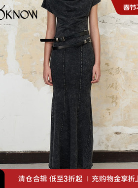 IF BY LAND设计师品牌LOOKNOW春夏新款黑色雪花牛仔鱼尾半身裙