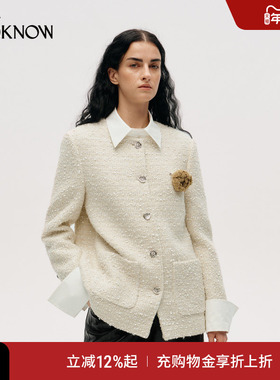 ICE DUST x LOOKNOW2025冬季新款假两件衬衫领小香外套毛呢气质