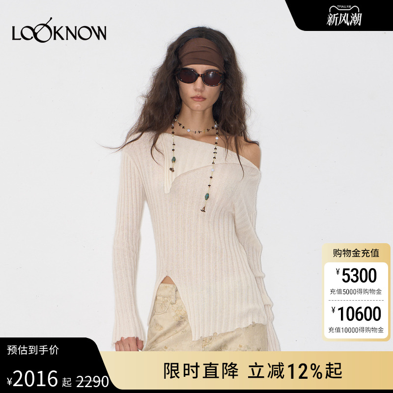 IF BY LAND X LOOKNOW25秋季新款斜肩两穿针织上衣女