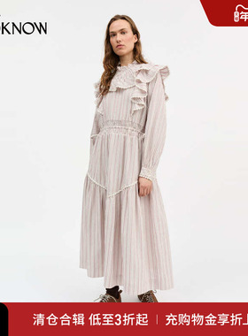 Skall Studio X LOOKNOW设计师品牌2025秋冬新品米白色条纹连衣裙