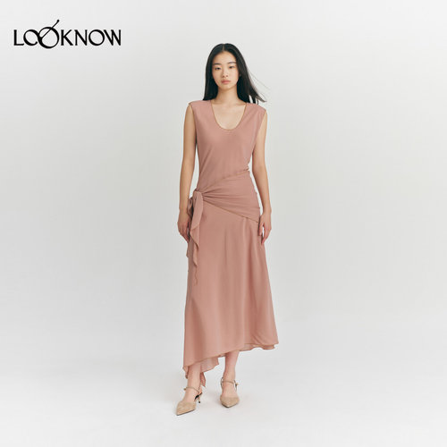 roderic wong X LOOKNOW设计师品牌26春夏新品U领斜裁饰边连衣裙