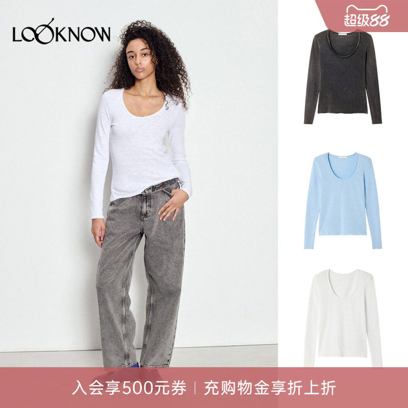 american vintage LOOKNOW26新品多色V领长袖T恤图片