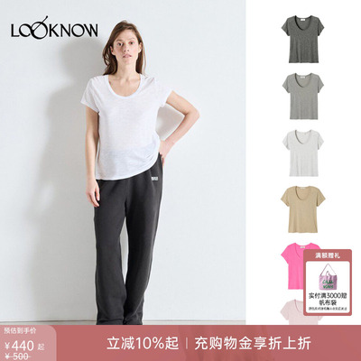 american vintage LOOKNOW26春季新品多色深圆领短袖T恤