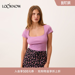 新款 LOOKNOW2026春季 紫色方领T恤 Rouje