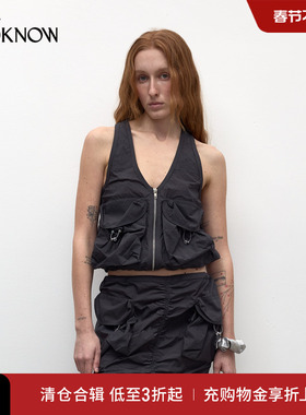 madeinormal工装系列LOOKNOW2025年春黑色V领工装串珠纽结马甲女