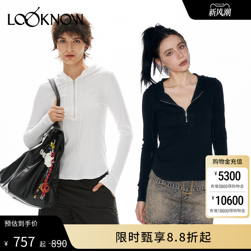 madeinnormal拉链装饰帽绳打底衫