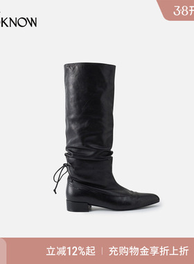 ICE DUST X LOOKNOW设计师品牌2025秋冬新款后跟绑带褶皱长靴女