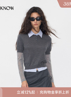 IF BY LAND X LOOKNOW2025秋季深灰色格子翻领针织衫女