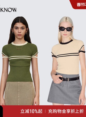 IF BY LAND设计师品牌LOOKNOW23春夏简约通勤条纹针织短袖T恤女