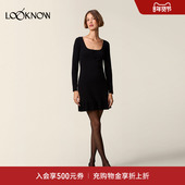 Rouje 方领黑色紧身连衣裙女 新款 LOOKNOW设计师品牌2025年秋季