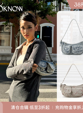 IF BY LAND设计师品牌LOOKNOW春夏新款蓝色丹宁白色碎花腋下包