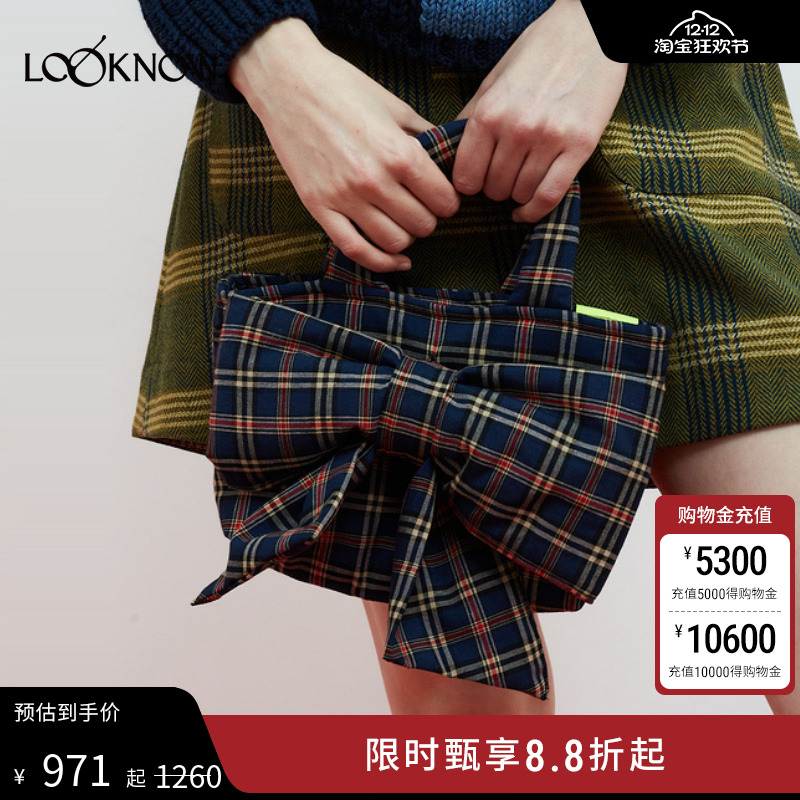 Dr Bloom x LOOKNOW设计师品牌2025冬季新款蓝色蝴蝶结手提包女