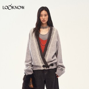 渐变花纱v领羊毛开衫 新款 WELL设计师品牌LOOKNOW2025秋季 MEDIUM
