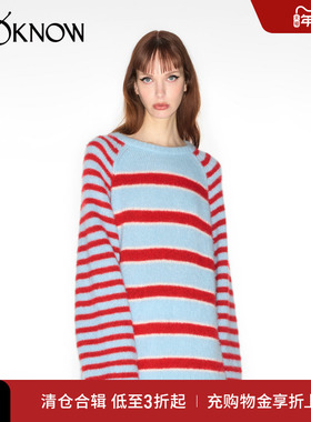 IMMI设计师品牌LOOKNOW秋季新红色丝羊绒撞色条纹套头毛衣