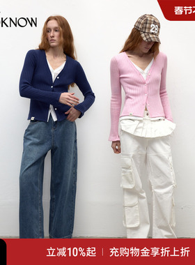 madeinormal假两件系列LOOKNOW2025年春多巴胺V领长袖针织开衫女