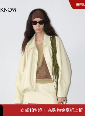 贺峻霖同款IF BY LAND X LOOKNOW2025早秋奶黄色蛋白皮PU廓形外套