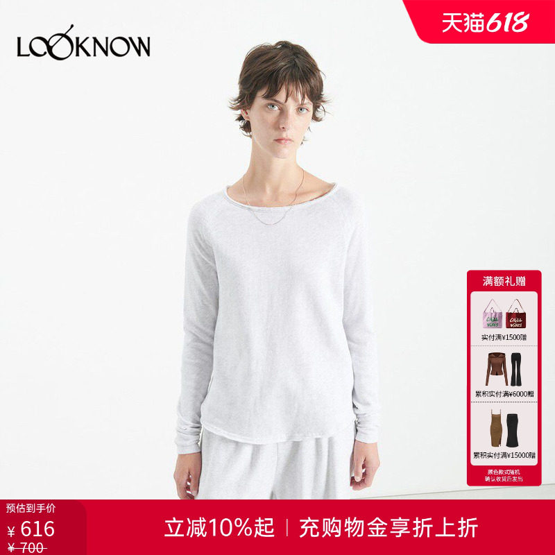 american vintage LOOKNOW26春季新品浅灰色船领长袖T恤