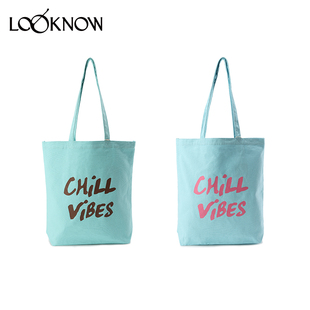 藍色中號CHILL LOOKNOW設計師品牌春夏24新款 VIBES帆布袋