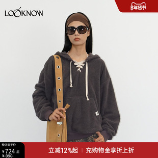 madeinormal X LOOKNOW2025年秋季新款紫黑色泰迪绒绑带针织衫女