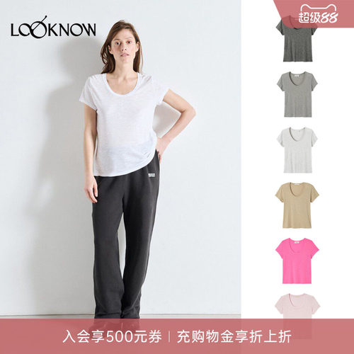american vintage LOOKNOW26新品多色深圆领短袖T恤