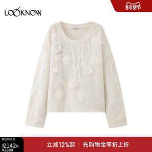 ICE DUST x LOOKNOW2025冬季新款花朵提花套头毛衣